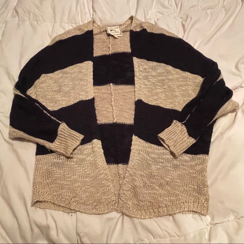 Pink Rose Womens Open Front Beige And Black Striped Cardigan Size S